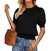 PRETTYGARDEN Womens Tops Spring 2026 Summer Puff Short Sleeve Sweater Crewneck Knit Work Blouses Dressy Casual Trendy Shirts