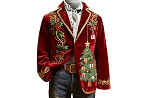 Christmas Corduroy Jacket for Men 2025 Xmas Holly Jackets with Pocket One Button Business Office Holiday Suit Blazers