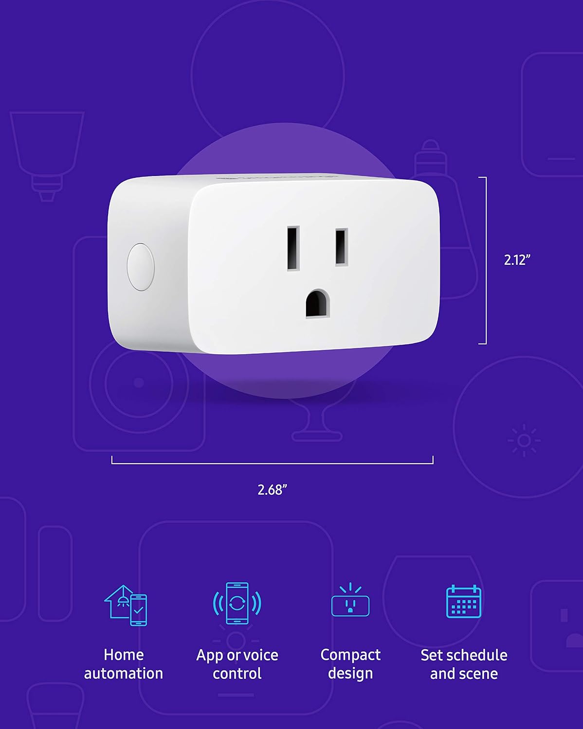 SAMSUNG SmartThings WiFi Plug In Outlet for Smart Home | Control Connected Devices, Monitor Energy Usage, Operate with Voice Commands, No Hub Required | White - - 