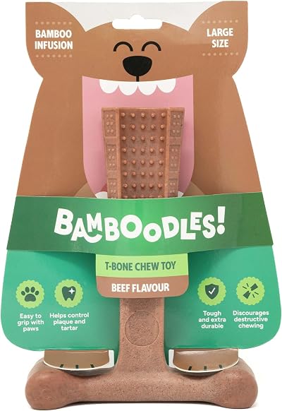Bamboodles T-Bone Dog Chew Toy Large Beef Flavour Durable Chew Toy