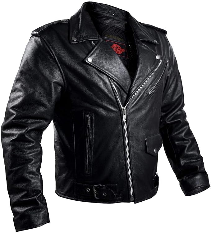 LEATHER ARMOR BIKER MOTORCYCLE JACKET MEN BRANDO CAFÃ RACER DUAL SPORTS RIDING BLACK JACKET 