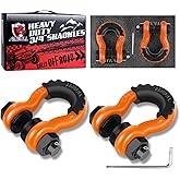 AMBULL Shackles 3/4" D Ring Shackle (2 Pack) 45,000lb Break Strength with 7/8" Pin, Anti Theft Security Screws, Isolator & Washer Kits for Use with Tow Strap Winch Truck Vehicle Recovery, Orange