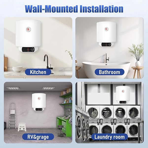 TANKLESS WATER HEATER ELECTRIC 8 GALLON HOT WATER HEATER FOR BATHROOM KITCHEN 110V 2200W, WALL MOUNTED (WHITE, 8G)