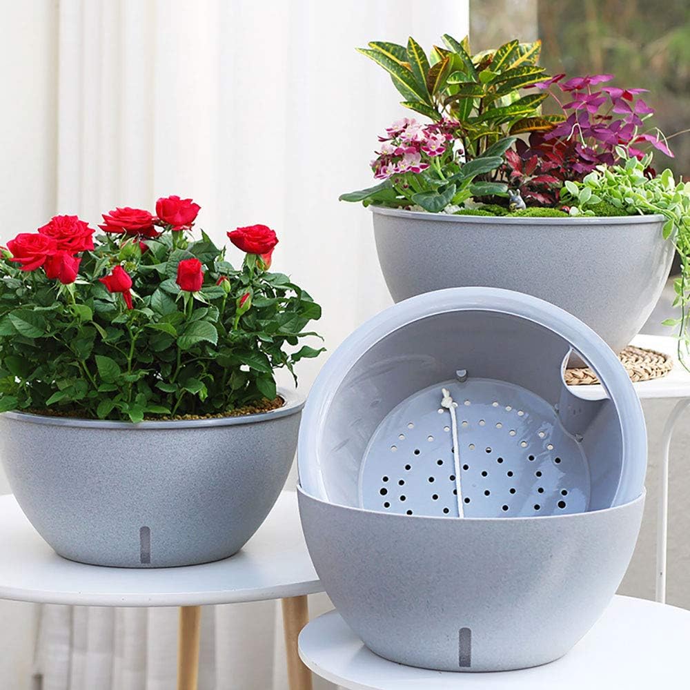 Sungmor Self Watering Planters 13.6 Inch Large Garden Bowl Micro Landscape Pots - 3PC Pack - Heavy Duty Modern Grey Marble Texture Big Plant Pots - Ideal Grow Veggies, Herbs, Succulents, Flowers