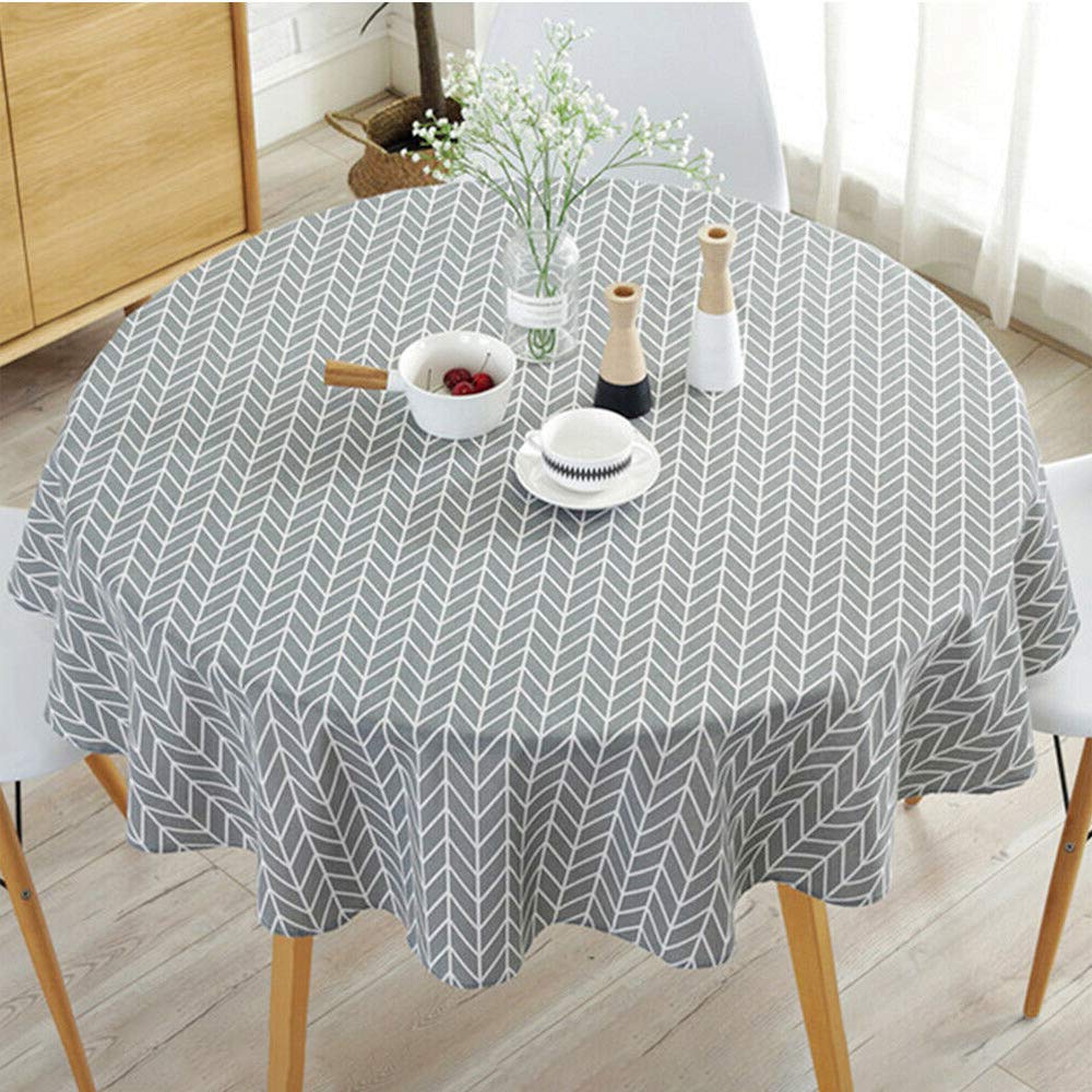 ATopoler 150cm Round Tablecloth Simple Nordic Style Cotton Linen Fabric Circular Table Cover Wrinkle-proof for Kitchen Dinning Tabletop Decoration Diameter (Grey)