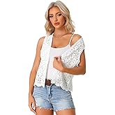 Allegra K Women's Floral Crochet Hollow Out Sleeveless Open Front Boho Vest Cardigan