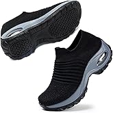 STQ Walking Shoes Women Slip on Sneakers Non Slip Work Arch Support Tennis Plantar Fasciitis Orthopedic Breathable Mesh Comfortable Ladies Nursing
