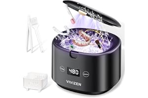 VIVIZEN Ultrasonic Retainer Cleaner Machine Sonic Dental Cleaning Machine for Dentures, Aligners, Braces, Mouth Guards, Jewelry, Portable 30W/45kHz (Black)