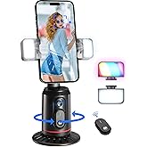 MQOUNY Auto Face Tracking Phone Holder, 360° Rotation Face Body Phone Tripod Smart Shooting Camera Mount with Rechargeable Remote and Light for Live Vlog Streaming Video, Rechargeable