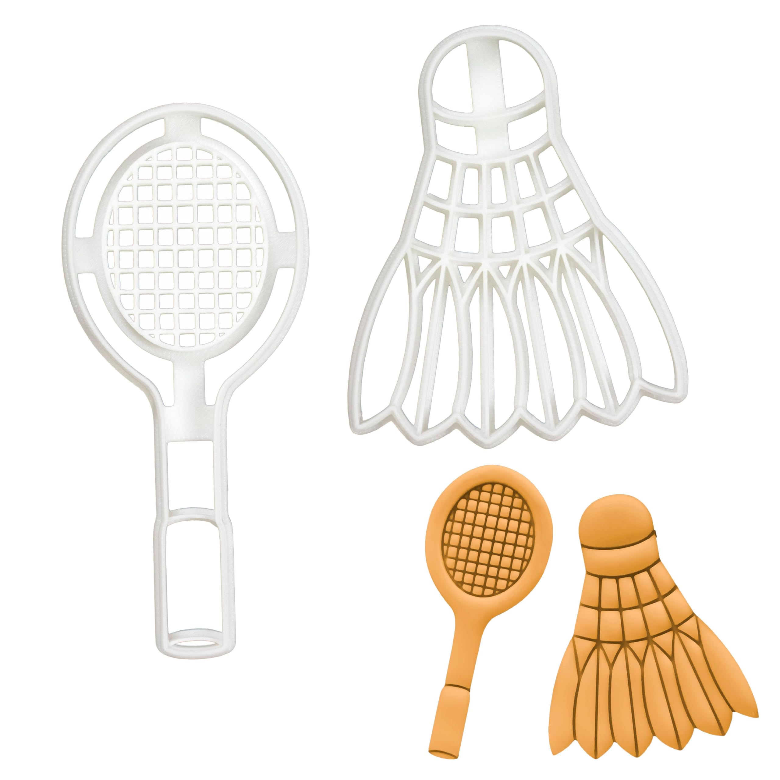BAKERLOGY Set of 2 Badminton Cookie Cutters (Designs: Racket & Shuttlecock) - Detailed Biscuit Cutter Design for Baking and Crafts, Ideal on Fondant, Dough, Clay