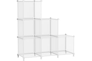 AWTATOS Cube Storage Organizer, 6 Cube Shelves Bookshelf, Closet Organizers and Storage, DIY Stackable Plastic Clothes Organizer Shelving for Bedroom, Home Office, Transparent Twill