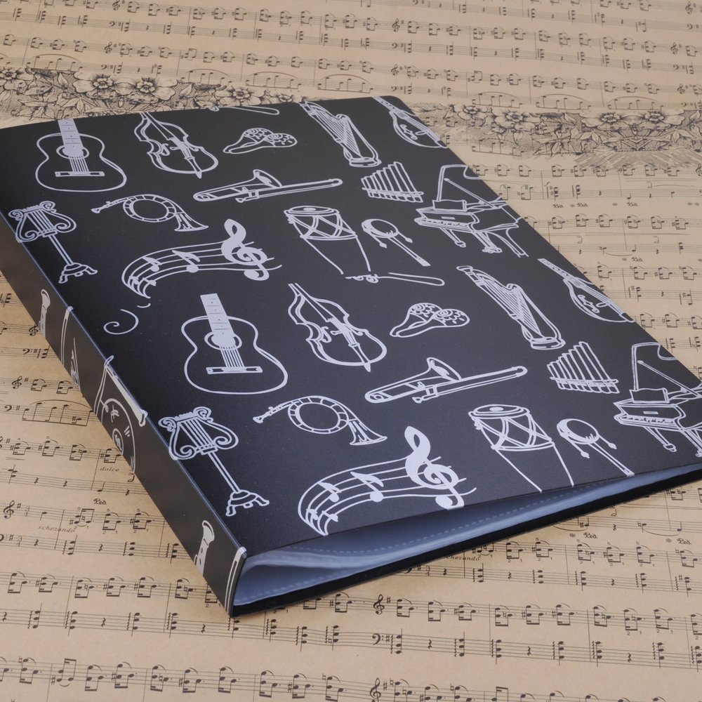 A4 Size Music Sheet File Folder A4 Size Documents Holder Storage Folder 40 Pockets (Music Instrument Black)