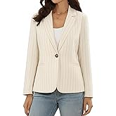 Allegra K Blazer for Women Striped Notched Collar Long Sleeve Single Button Business Casual Suit Jacket with Pockets