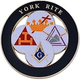 York Rite Royal Arch Templar Cryptic Council Round Masonic Auto Emblem - [Black &amp; White][3'' Diameter]