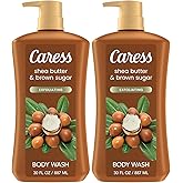 Caress Body Wash, Shea Butter & Brown Sugar 2-Pack, Moisturizing Body Wash for Gorgeous, Radiant Skin, Exfoliating Body Soap Liquid, 30 Fl Oz
