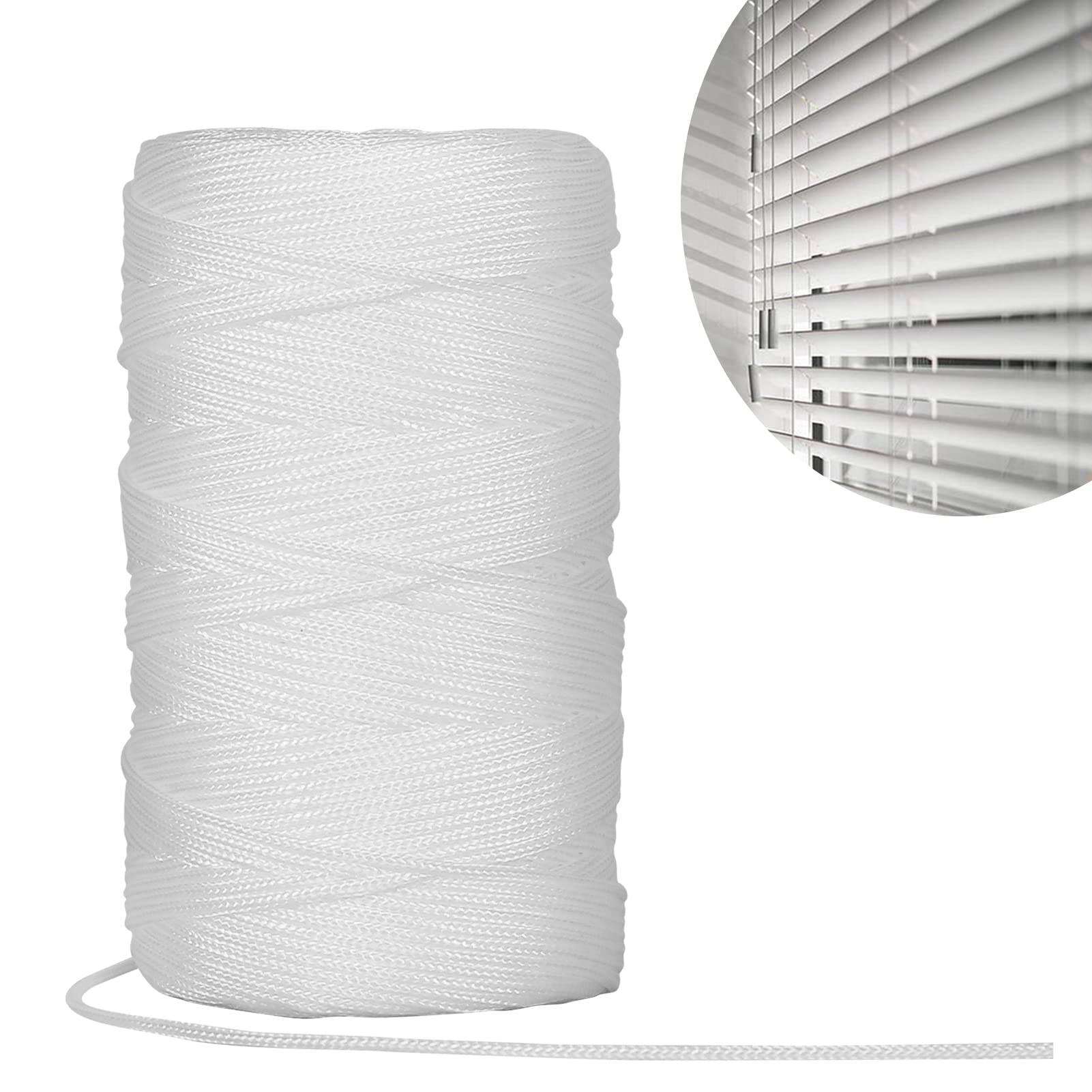 tenn well 1.5mm Roman Blind Cord, 328 Feet 100 Meters Braided Cord Nylon String Pull Cord for Blind Shade, Picture Hanging, Bracelet Making and Crafts (White)