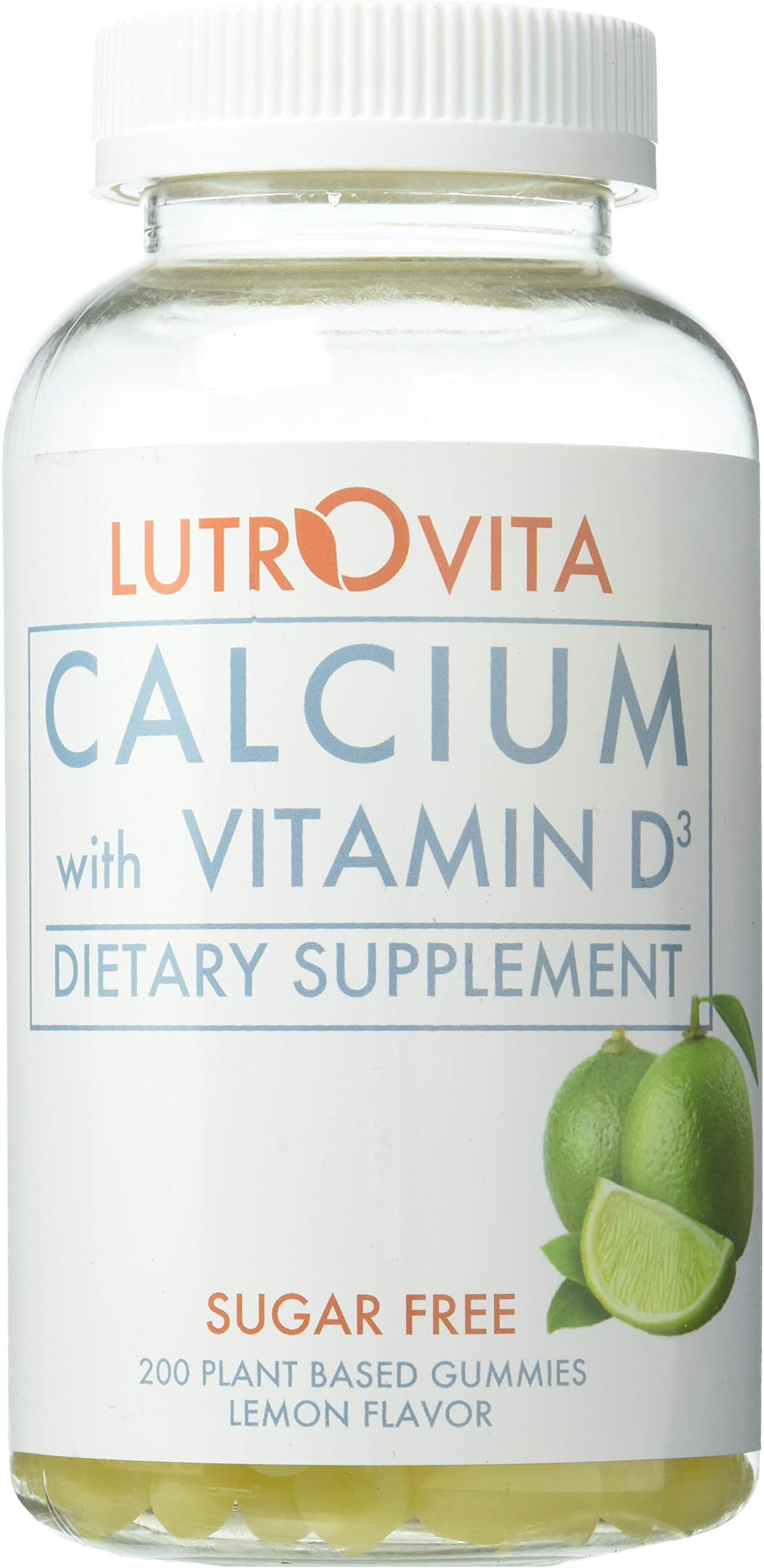 Lutrovita Sugar Free Calcium with Vitamin D Gummy, Lemon, 200 Count