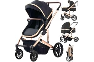 ARLIFO Baby Stroller Newborns and up 2-in-1 Infant Newborn Toddler Pram Convertible Foldable Standard Baby Carriage for 0-36 Months Old Babies(Black)
