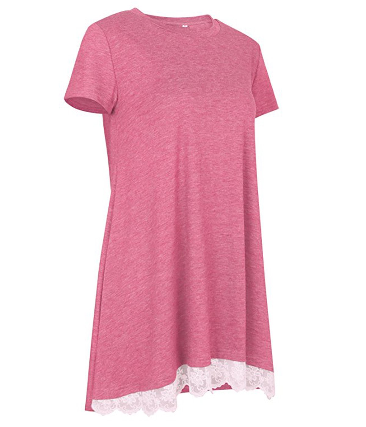 Rdfmy Women\'s Lace Short Sleeve Tops Casual Round Neck Top Blouses Pink XXL