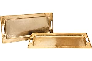 OBJET D'ART Decorative Gold Trays by Objet D’Art, Beaufort Rectangular Bar Tray for Living Room, Ottoman and Coffee Table, Set of 2 Trays for Candles, Liquor, and Centerpieces