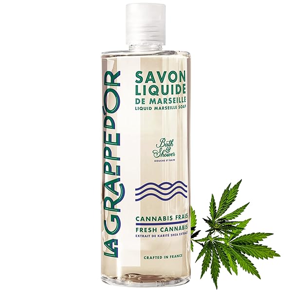 LA GRAPPE D’OR FRESH CANNABIS SCENT MARSEILLE SOAP BODY WASH ENRICHED WITH MOISTURIZING SHEA & ESSENTIAL OILS | MADE IN FRANCE FROM ORGANIC OLIVE & COCONUT OIL | NATURAL & VEGAN, 13.5 OZ LIQUID