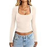 EasyGala Womens Cotton Tops Long Sleeve T Shirts Square Neck Y2k Tops Slim Fit Going Out Fall Fashion Clothes 2026