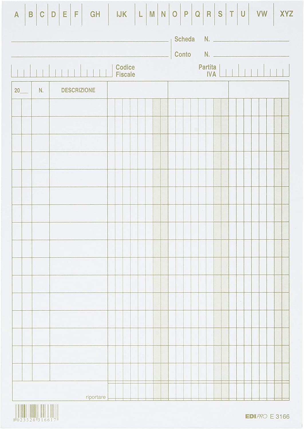 EDIPRO - E3166VE - 100 Cards with 3 Columns Green f.to 17x12