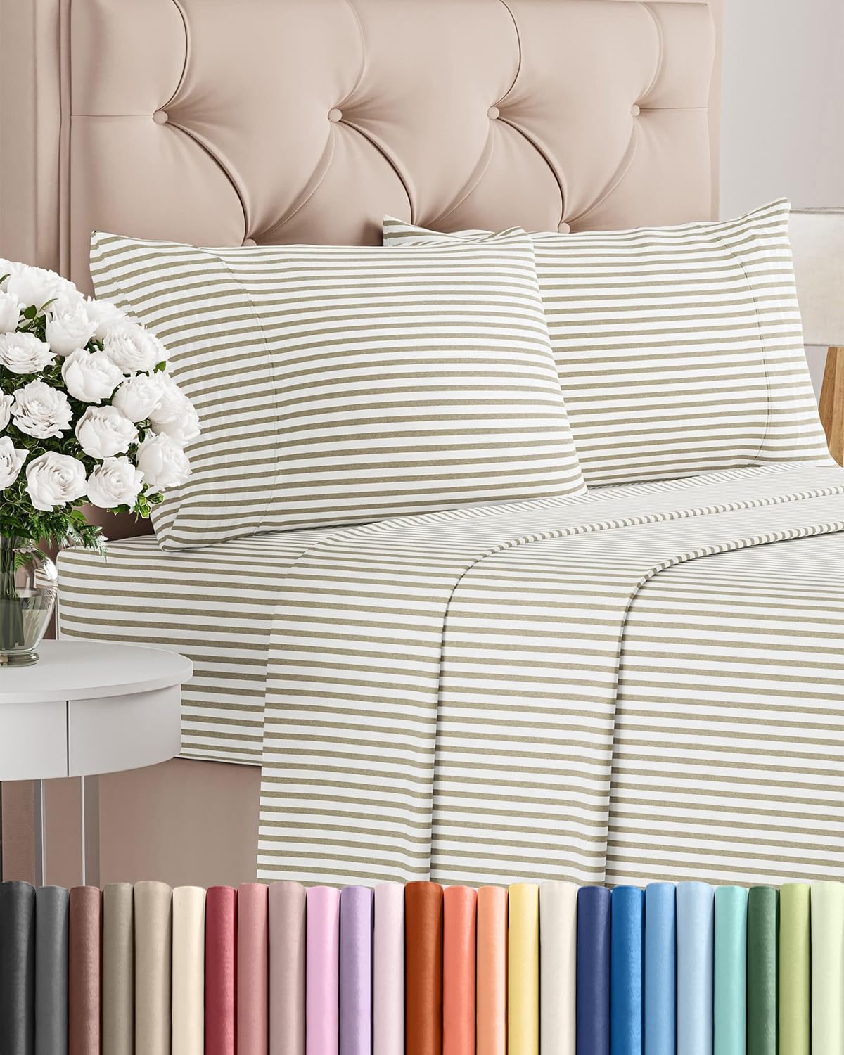 Photo 1 of ***MISSING PARTS***
King Size 4 Piece Sheet Set - Comfy Breathable & Cooling Bed Sheets Set - Hotel Luxury Bedding for Women, Men, Kids, Teens, Boys & Girls - Deep Pockets, Soft, Wrinkle Free - Oeko-Tex - Beige Stripes 2