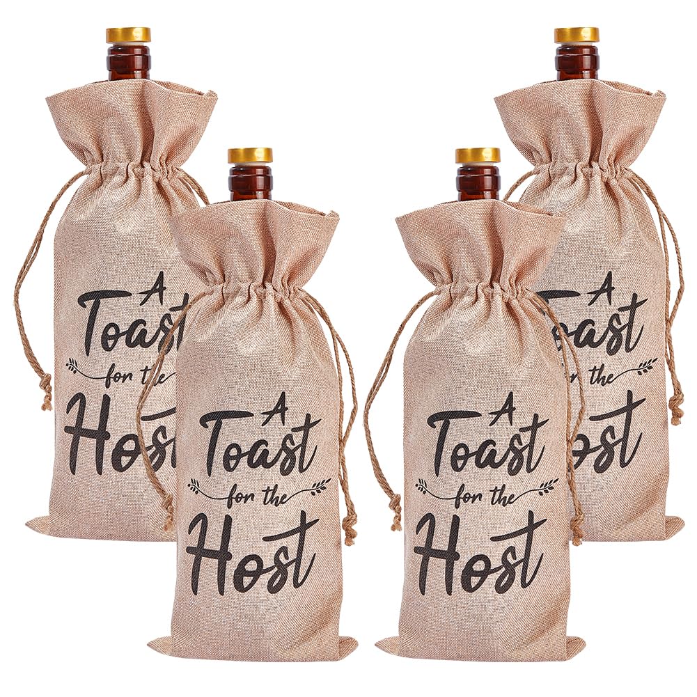 PLIGREAT 4 Pcs Cotton Linen Wine Bags Burlap Wine Bottle Bags Bulk for Christmas Thanksgiving Housewarming Party Gifts Warp Bag Storage Bag Reusable Wine Bags with Drawstrings