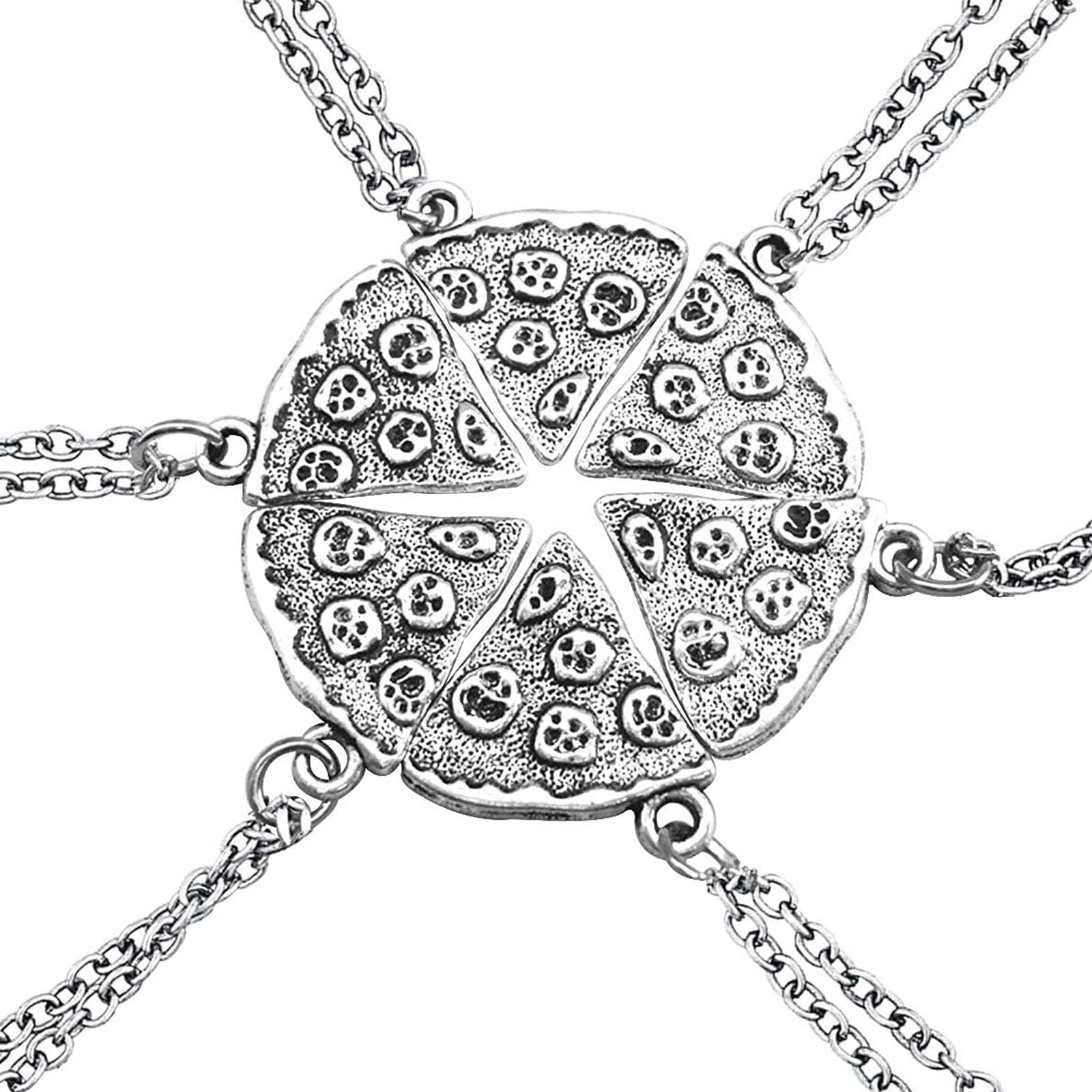 EQLEF Best Friends Pizza Necklaces, Silver, Women's Friendship Necklaces (Pack of 6)