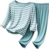 Umeyda Boys's Summer Pajamas Striped Long Sleeve Sets Modal Pjs