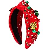 Christmas Headbands for Women with Pearl Crystal Flower Designs Red Headband Xmas Hairband Winter Hair Accessories 1Pcs