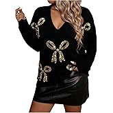 GORGLITTER Women's Plus Size American Flag Sweater Fall Chunky Oversized Long Sleeve Crew Neck Knit Tops