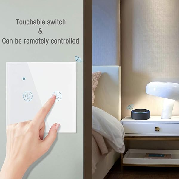 Gobesty Interruptor de Pared Wi Fi Interruptor Luz WiFi Interruptor Inteligente compatible con Alexa Google Home Smart Life Panel de vidrio tctil 2 Vas No se requiere cable neutro