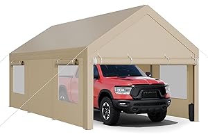 JY QAQA PET JY QAQA Carport, 12x20 FT Heavy Duty Carport Reinforced Steel Poles with Removable Sidewalls & Doors,Roll-up Windows Car Canopy with Sandbags and All-Season Tarp for Car Boat Truck Motorcycle