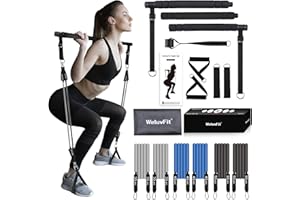 Pilates Bar Kit with Resistance Bands, WeluvFit Fitness Equipment for Women & Men, Gym Home Workouts Stainless Steel Stick Squat Yoga Pilates Flexbands Kit
