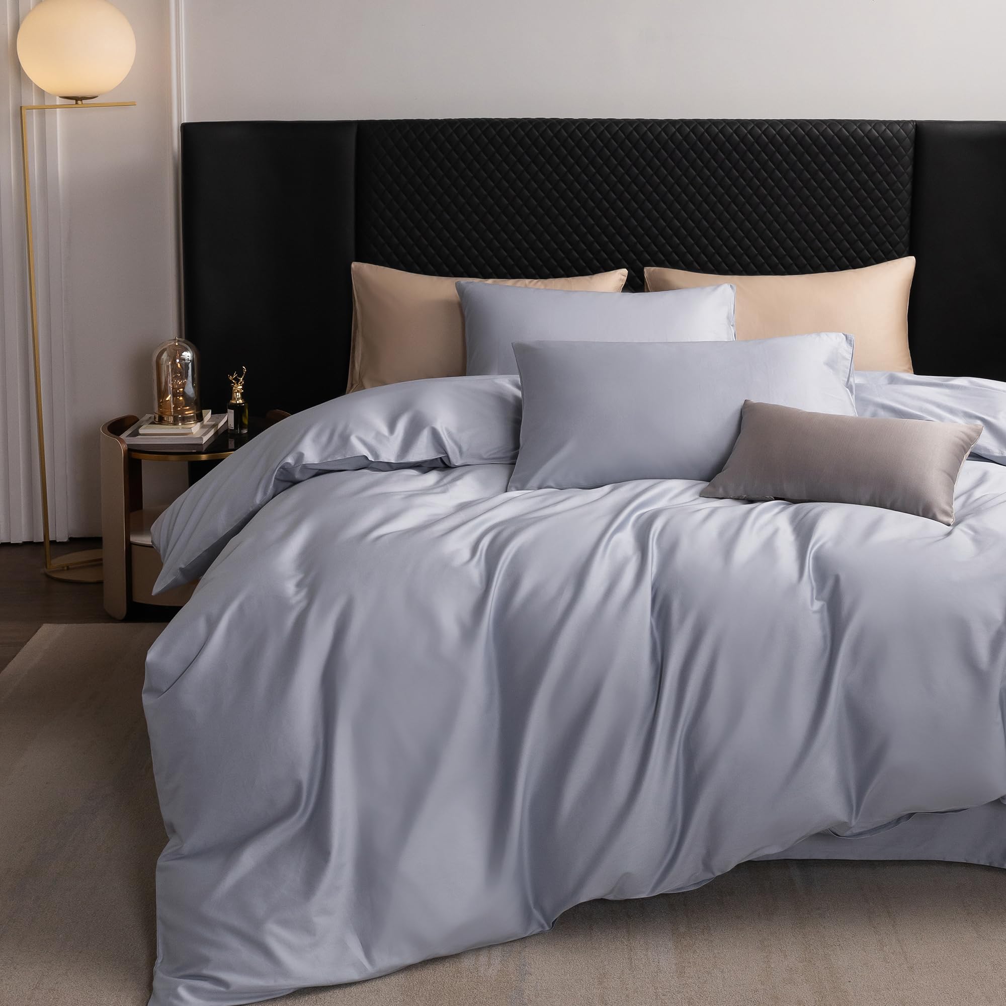 Photo 1 of MooMee Duvet Cover Set 100% Extra Long Staple Cotton 600 Thread Count Silky Sateen Smooth Luxury Soft Breathable Durable Hotel Quality Bedding, 3 Pieces (Pale Blue, King 104"x90")