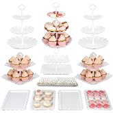 Pack of 11 NWK Cake Stand Set of Cupcake Stand, Tray &amp; Table Cloth (White) | Includes 3 x 2-Tier &amp; 3 x 3-Tier Cupcake Stands, 4 Appetizer Trays, Plus 1 Tablecloth. Ideal for Parties