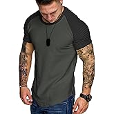 COOFANDY Men's Muscle T-Shirt Pleated Raglan Sleeve Bodybuilding Gym Tee Short Sleeve Fashion Workout Shirts Hipster Shirt