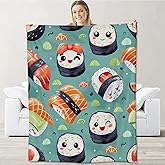 Sushi Blanket for Adults Kids, Flannel Sushi Blankets Gifts, Japanese Food Sushi Throw Blanket for Sofa Couch Bed Living Room Soft Warm Cozy Sushi Decor 60" x 50"