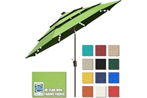EliteShade USA 10-Year-Non-Fading Solar 9ft 3 Tiers Market Umbrella with 80 LED Lights Patio Umbrellas Outdoor Table with Ventilation,Macaw Green