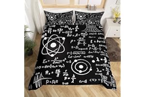 Homewish Math Equation Duvet Cover Set Queen Size Mathematics Formula Pattern Print Bedding Set 3pcs for Kids Boys Girls Educational Comforter Cover with 2 Pillowcases (No Comforter)