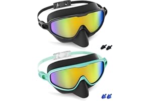 Aegend Kids Swim Goggles with Nose Cover Age 3–14, Anti-Fog UV Protection, No Leaking Swimming Goggles for Boys Girls