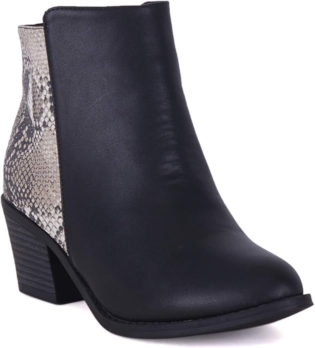 Womens Chunky Booties Pointed Snakeskin