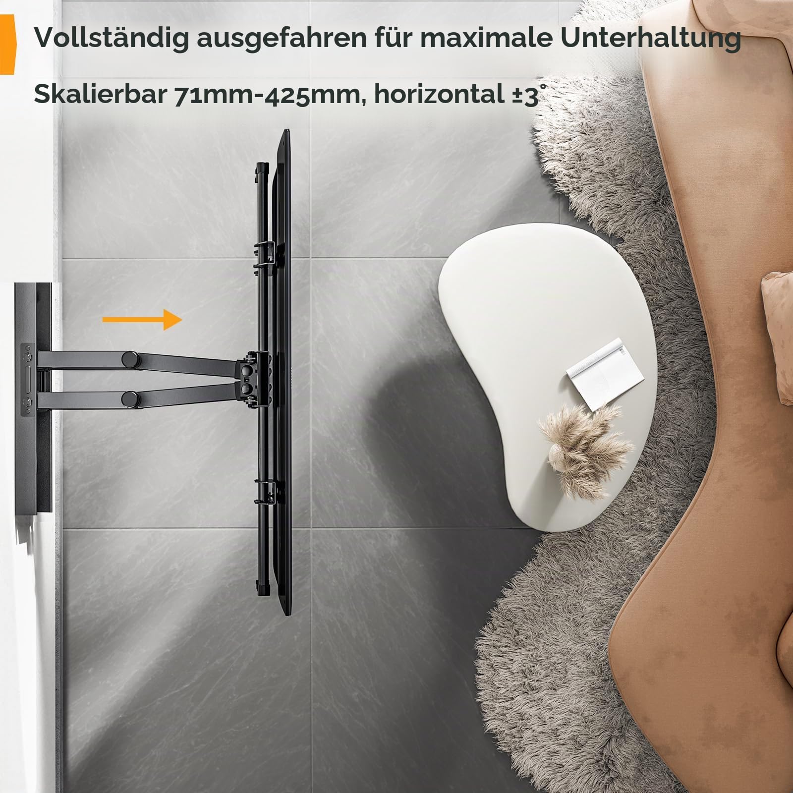 Perlegear TV Wandhalterung Schwenkbar Neigbar für 37-84 Zoll Flach & Curved Fernseher, TV Halterung max.VESA 600x400mm bis zu 60kg 5