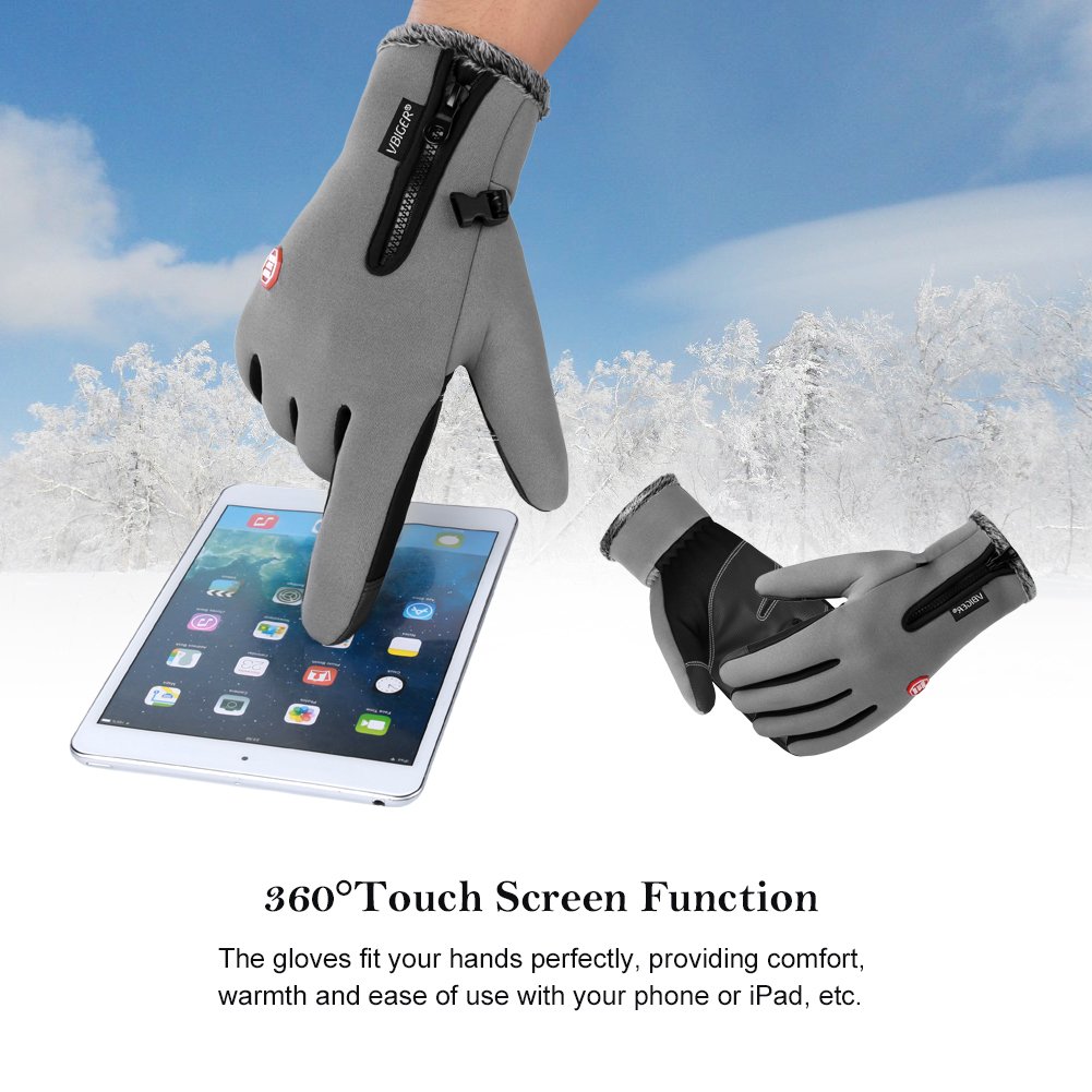 Vbiger Thick Warm Touch Screen Texting Gloves Cold Weather Gloves Cycling Gloves for Men & Women (New Grey, XL)