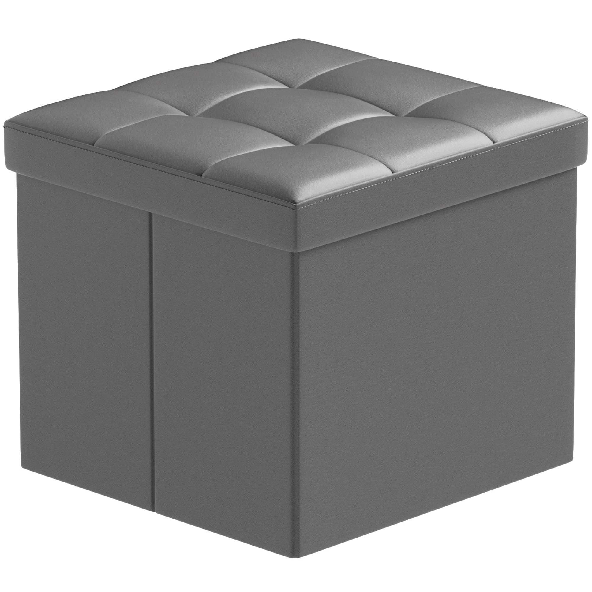 BRIAN & DANY Folding Storage Ottoman, Faux Leather Cube Foot Rest Stool with Cover, Storage Chest with Highly Elastic Sponge Filling, Gray, 38 x 38 x 38 cm