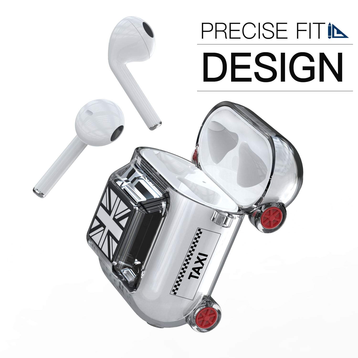 Airpods Case, AOJI Taxi Series Airpod Case Cover, Soft Thick TPU Shockproof Protective Case Compatible with Apple Airpods 1 & 2, Black (White)