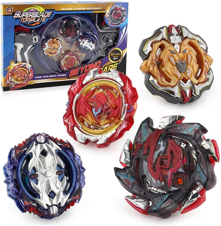 Bey Burst Evolution Starter Battling Top Fusion Metal Master Rapidity Fight with Two 4D Launcher Grip Set(4 in 1) (Red)