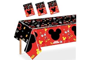 Nyhpar 3PCS Mouse Party Tablecloth, Black Red Plastic Tablecover Disposable Table Cloths Decor for Boys 1st 2nd 3rd Party Decorations Supplies, 86.6 x 51.2in